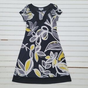Sweet Storm Dress Girls Sz S Black Yellow Gray Stretch Floral Cap Sleeve